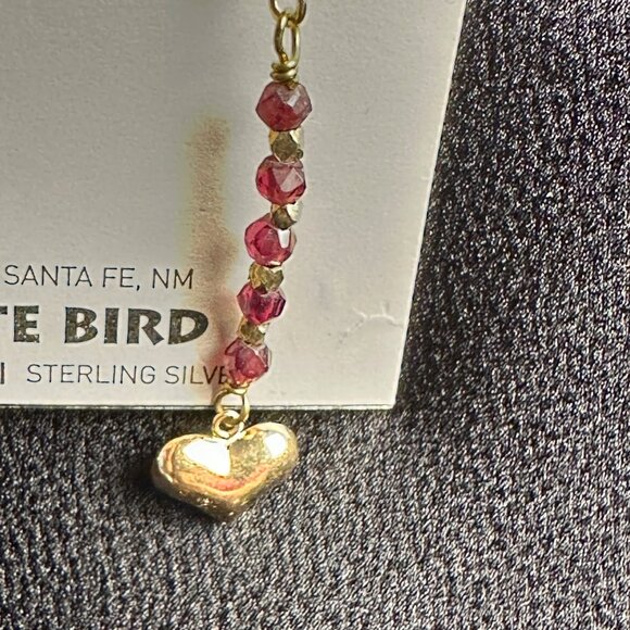 Peyote Bird Garnet Beaded Heart Drop Dangle Earrings Sterling Silver Artzy Boho - Picture 3 of 10